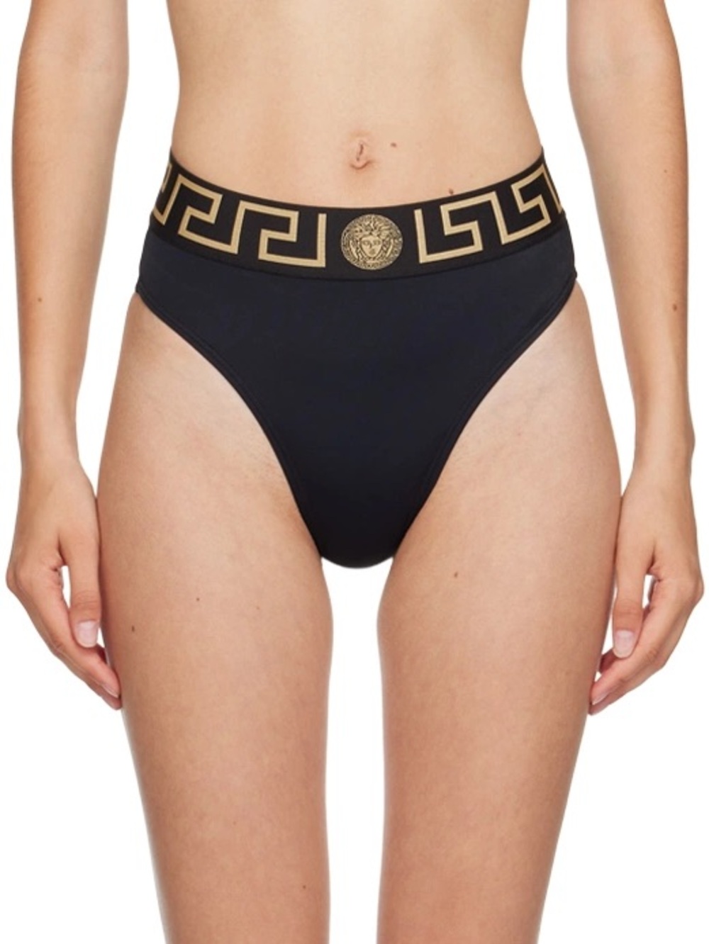 NWT VERSACE GRECA ECONYL® High Waist Bikini Bottoms Black Gold Size xs/s CURRENT